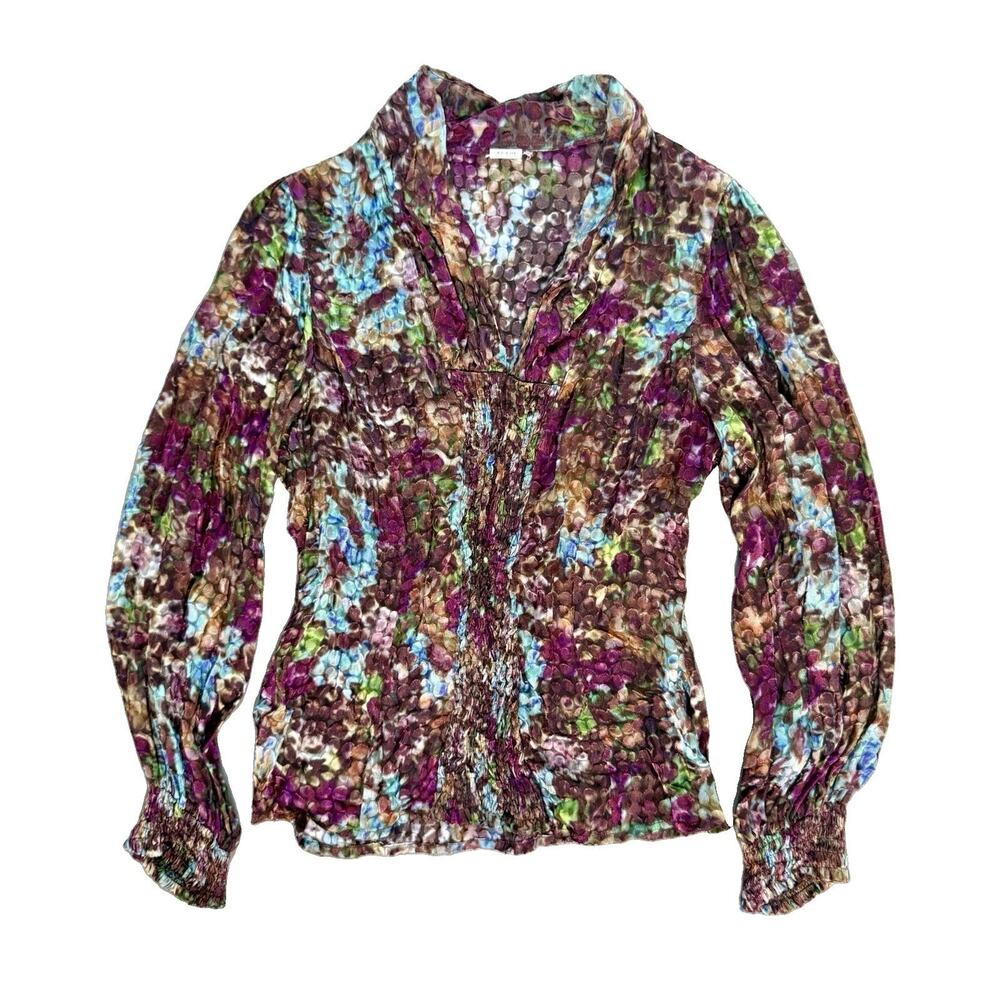 Worth Floral Peasant Blouse MEDIUM Boho Festival Smocked Long Sleeve